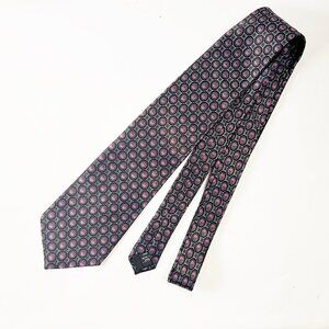 STAFFORD - 100% Silk Men's Neck Tie - Purple, Black & Silver, Geometric Pattern
